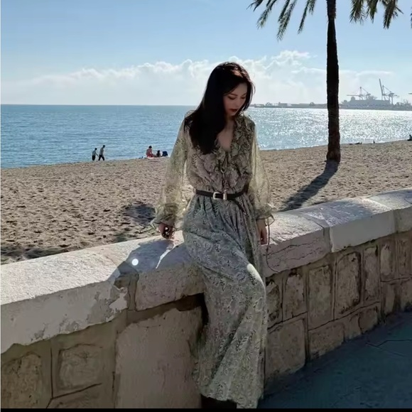 Zara Dresses & Skirts - Zara Olive Floral Maxi Dress